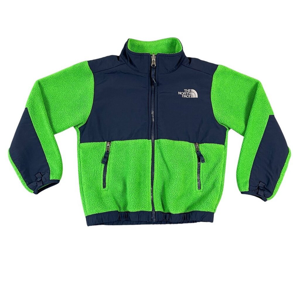 THE NORTH FACE Boys Denali Jacket Fleece Polartec Full Zip Up Green Blue XS 6.
